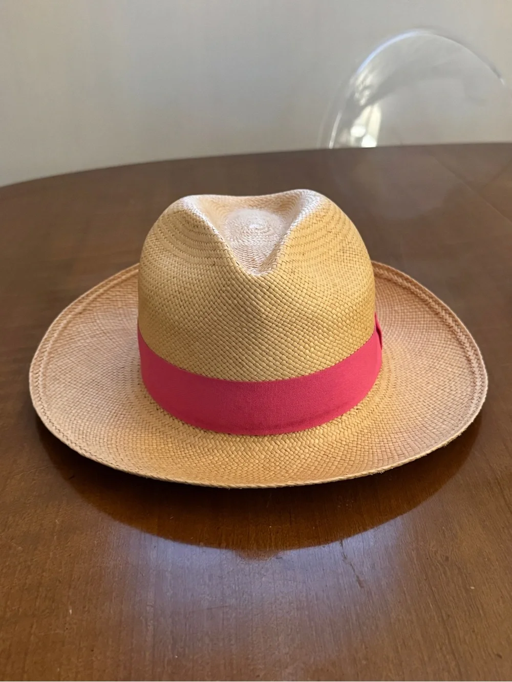 Y Prymal Handmade Ecuador Straw Panama Hat Pink Band Small 21 in.